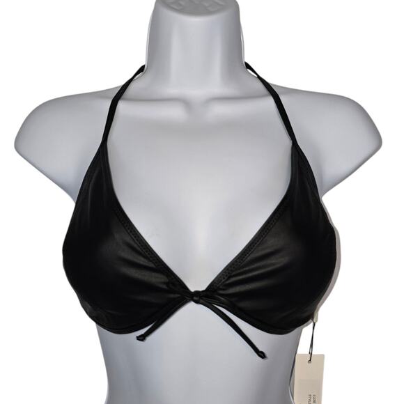 L'Agence Annabelle Faux Leather Bikini Top Black Triangle Tie Closure Small NEW - Picture 2 of 9